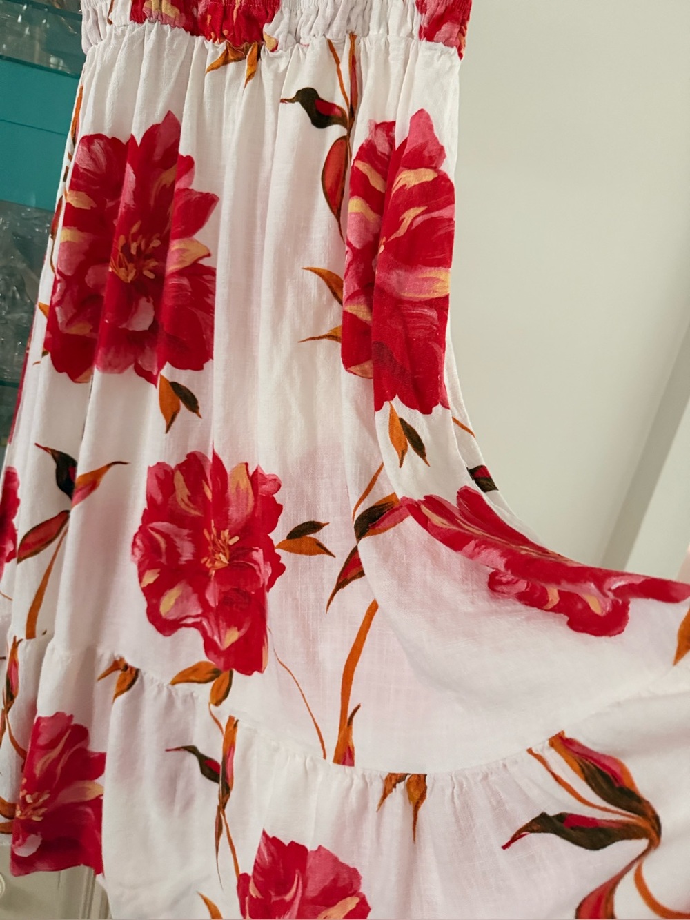 White closet juniors XL White Dress with Red Floral Print